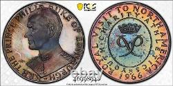 SP64 1966-FM Great Britain Royal Visit Silver Medal PCGS Trueview- Rainbow Toned