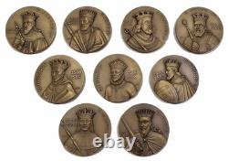 Set of 9 Bronze Medals Kings of Portugal Signed Historical Royal Collection