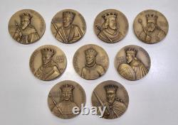 Set of 9 Bronze Medals Kings of Portugal Signed Historical Royal Collection