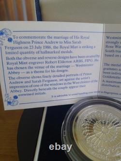 Sterling Silver 1986 Royal Wedding Prince Andrew & Sarah Ferguson Medal COA 37g