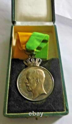 Swedish Silver Royal Patriotic Society Medal On Neck Ribbon Named Boxed