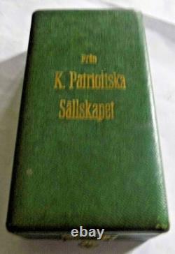 Swedish Silver Royal Patriotic Society Medal On Neck Ribbon Named Boxed