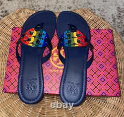 Tory Burch Miller Leather Thong Sandal US Size 8 Rainbow & Navy