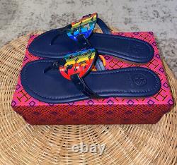 Tory Burch Miller Leather Thong Sandal US Size 8 Rainbow & Navy
