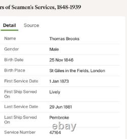 VR LSGC Medal Royal Navy HMS Pembroke Thos Brooks b 1846 St Giles In The Fields