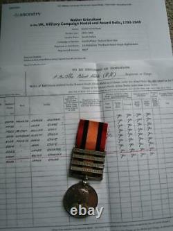 Victorian QSA 4 clasp medal Pte Walter Grimshaw Royal Highlanders Black Watch