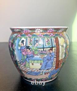 Vintage Chinese Porcelain Rose Medallion Koi Fish Bowl Planter 5.5 Royal Court