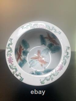 Vintage Chinese Porcelain Rose Medallion Koi Fish Bowl Planter 5.5 Royal Court Vintage Chinese Porcelain Rose Medallion Koi Fish Bowl Planter 5.5 Royal Court
