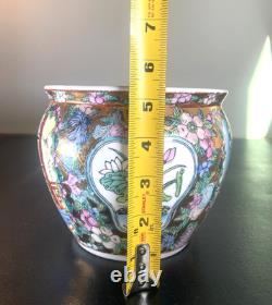 Vintage Chinese Porcelain Rose Medallion Koi Fish Bowl Planter 5.5 Royal Court