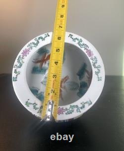 Vintage Chinese Porcelain Rose Medallion Koi Fish Bowl Planter 5.5 Royal Court