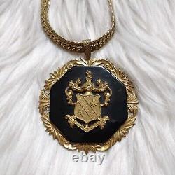 Vintage Miriam Haskell European Royal Crest Medallion Wide Chain Necklace Signed