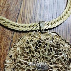 Vintage Miriam Haskell European Royal Crest Medallion Wide Chain Necklace Signed