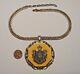 Vintage Miriam Haskell European Royal Crest Medallion on Wide Chain Necklace
