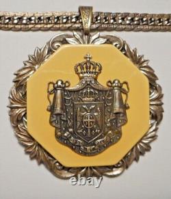 Vintage Miriam Haskell European Royal Crest Medallion on Wide Chain Necklace