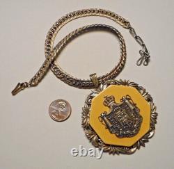 Vintage Miriam Haskell European Royal Crest Medallion on Wide Chain Necklace