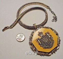 Vintage Miriam Haskell European Royal Crest Medallion on Wide Chain Necklace