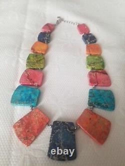 Vintage Multi Colored Imperial Turquoise with 0925 clasp Necklace Southwestern
