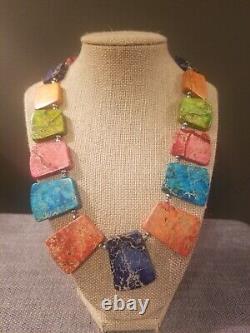 Vintage Multi Colored Imperial Turquoise with 0925 clasp Necklace Southwestern