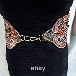 Vintage iconic belt women spectacular brown luxury royal sequin faux leather bid
