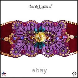 Vintage iconic belt women spectacular italian luxury royal sequins velvet beads