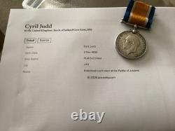 WW1 War Medal J43 Cyril Judd Jutland Crew HMS Contest ABRN Royal Navy Low Number