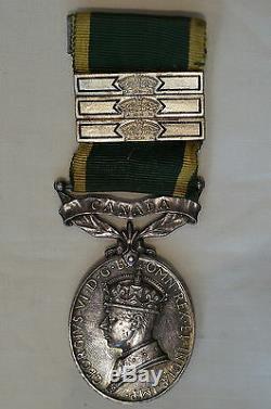 WW2 Royal Canadian Artillery RCA Efficiency Medal with 3 Bars Sgt Kemp