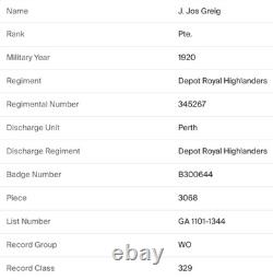 WWI British War Medal 1914-1918 Named J GREIG Royal Highlanders Black Watch