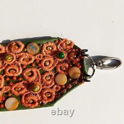 Women accessories belt italian luxury fashion royal crochet flowers beads orange