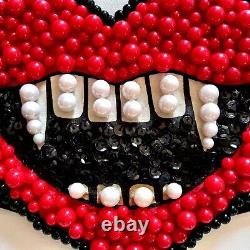 Women belt big large faux leather embroidered heart vampire mouth beads sequins