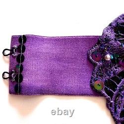 Women belt faux leather corset sequins royal macrame purple cameo embroidered by