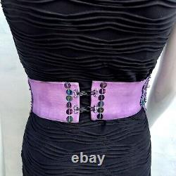 Women belt faux leather corset sequins royal macrame purple cameo embroidered by
