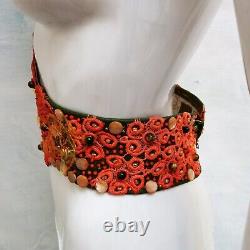 Women belt faux leather italian fashion luxury royal crochet embroidered orange