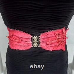 Women belt faux leather italian fashion rhinestones royal macrame red crystals