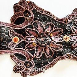 Women belt italian brand iconic luxury royal faux leather macrame beads sequins