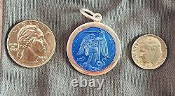 XL Blue St Michael The Archangel Sterling Silver 925 Enamel Medal Pendant RARE